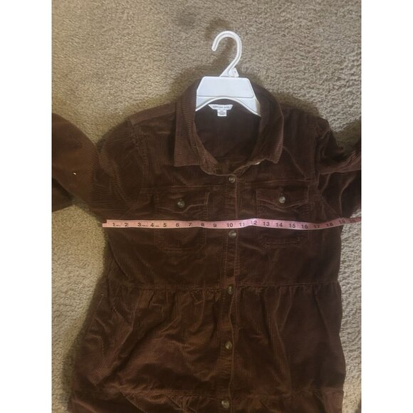 AMERICAN EAGLE WOMEN BROWN CORDUROY BUTTON-UP BABYDOLL SHIRT DRESS Large - Picture 6 of 8